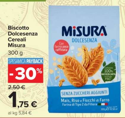 Biscotto Dolcesenza Cereali Misura
