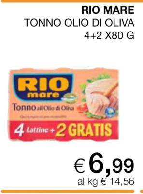 RIO MARE TONNO OLIO DI OLIVA 4+2 X80 G