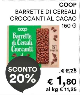 COOP BARRETTE DI CEREALI CROCCANTI AL CACAO