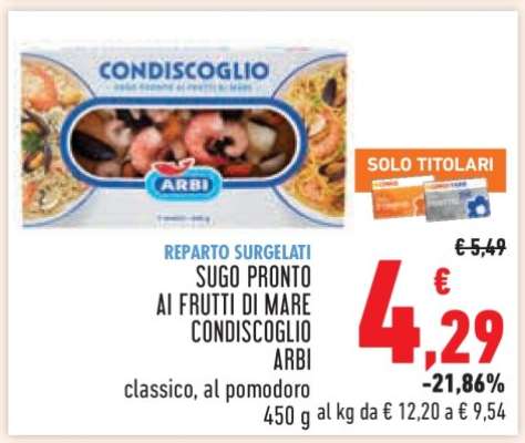 Sugo Pronto ai Frutti di Mare Condiscoglio Arbi