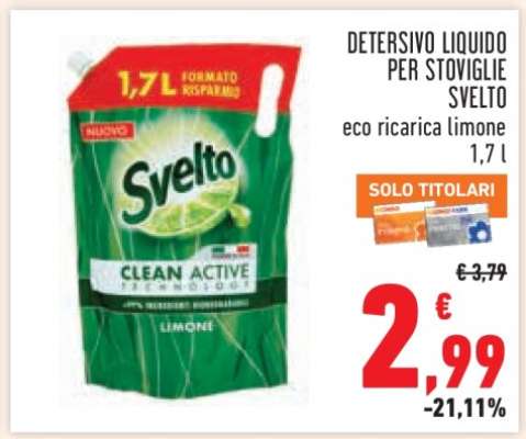 DETERSIVO LIQUIDO PER STOVIGLIE SVELTO