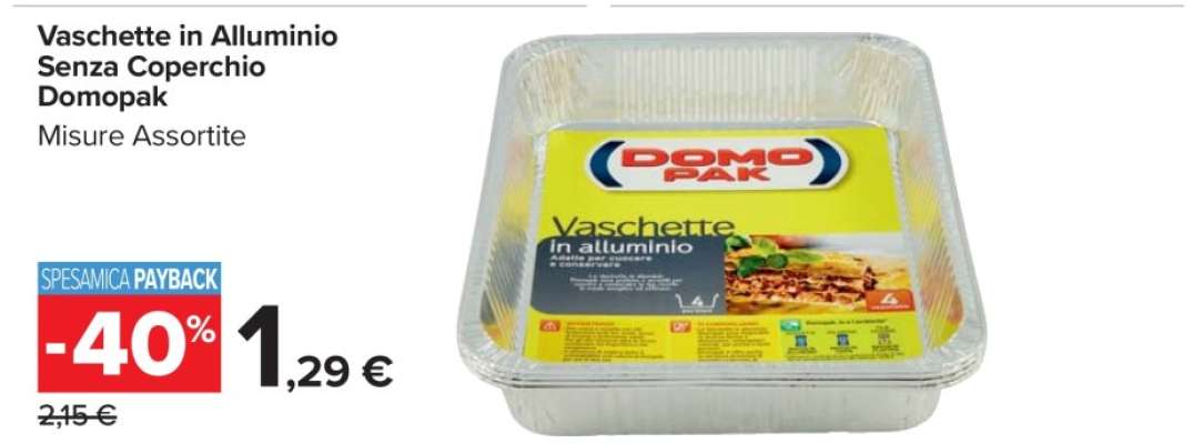 Vaschette in Alluminio senza Coperchio Domopak