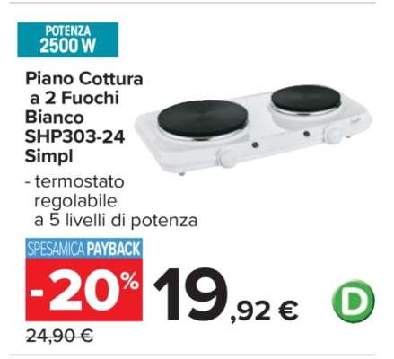 Piano Cottura a 2 Fuochi Bianco SHP303-24 Simpl