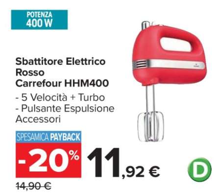 Sbattitore Elettrico Rosso Carrefour HHM400