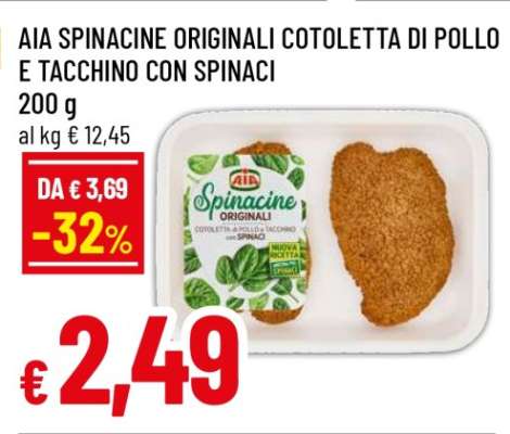 AIA Spinacine Originali Cotoletta di Pollo e Tacchino con Spinaci