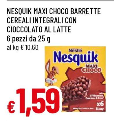 NESQUIK MAXI CHOCO BARRETTE CEREALI INTEGRALI CON CIOCCOLATO AL LATTE