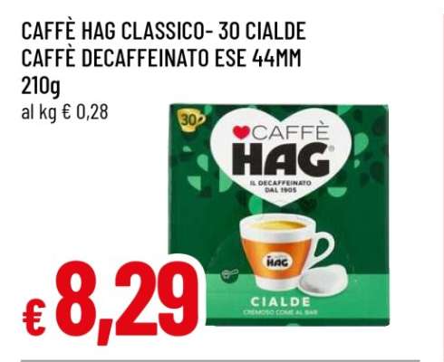 CAFFÈ HAG CLASSICO- 30 CIALDE CAFFÈ DECAFFEINATO ESE 44MM