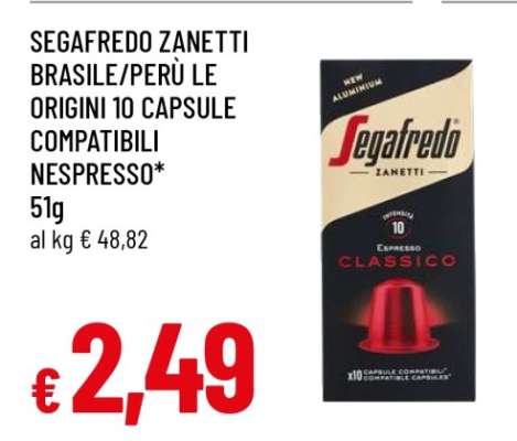 SEGAFREDO ZANETTI BRASILE/PERÙ LE ORIGINI 10 CAPSULE COMPATIBILI NESPRESSO