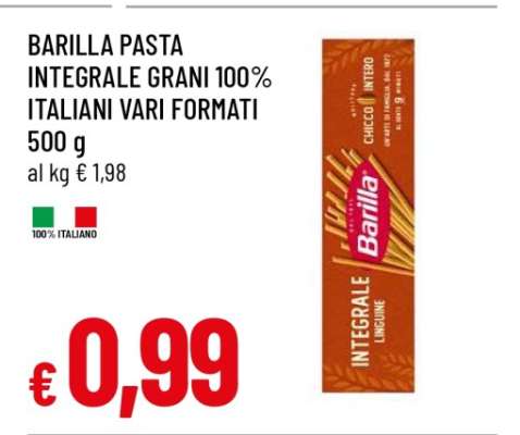 BARILLA PASTA INTEGRALE GRANI 100% ITALIANI VARI FORMATI