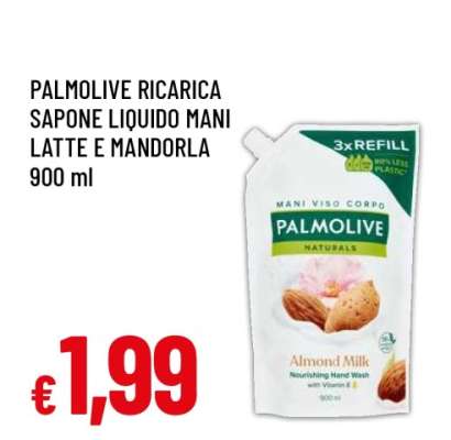 Palmolive Ricarica Sapone Liquido Mani Latte e Mandorla 900 ml
