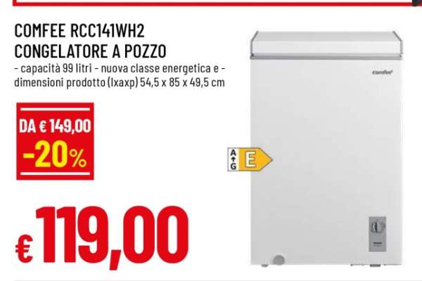 COMFEE RCC141WH2 CONGELATORE A POZZO