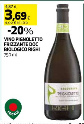 VINO PIGNOLETTO FRIZZANTE DOC BIOLOGICO RIGHI