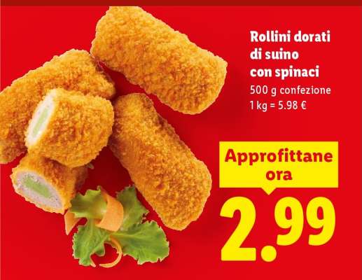 Rollini dorati di suino con spinaci