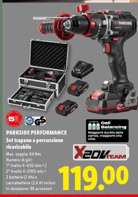 PARKSIDE PERFORMANCE Set trapano a percussione ricaricabile