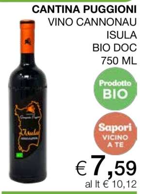 CANTINA PUGGIONI VINO CANNONAU ISULA BIO DOC 750 ML