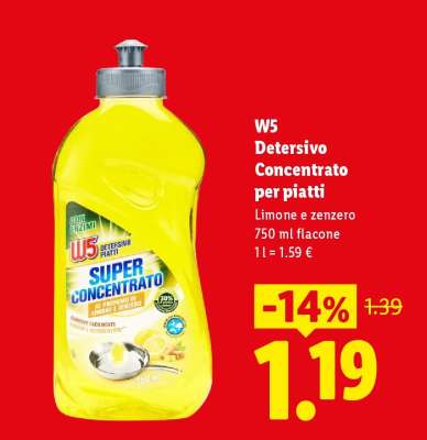 W5 Detersivo concentrato per piatti