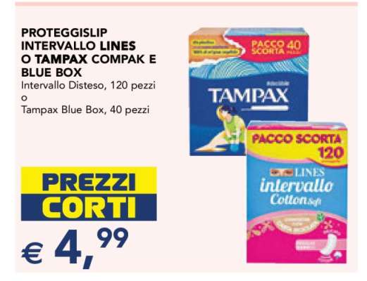 PROTEGGISLIP INTERVALLO LINES O TAMPAX COMPAK E BLUE BOX