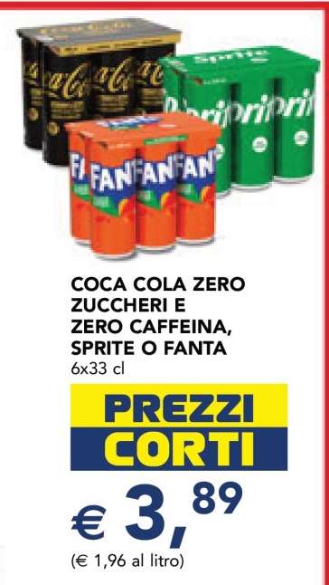 COCA COLA ZERO ZUCCHERI E ZERO CAFFEINA, SPRITE O FANTA