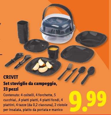 CRIVIT Set stoviglie da campeggio, 33 pezzi