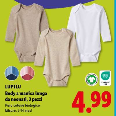 LUPILU Body a manica lunga da neonati, 3 pezzi