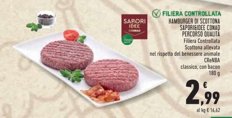 Hamburger di Scottona Sapori&Idee Conad Percorso Qualità