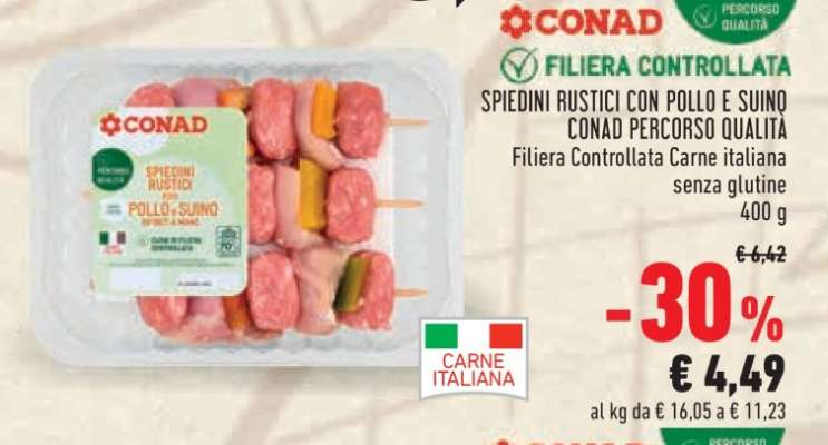 SPIEDINI RUSTICI CON POLLO E SUINO CONAD PERCORSO QUALITÀ