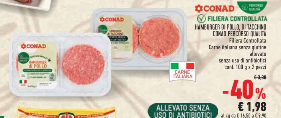 CONAD HAMBURGER DI POLLO, DI TACCHINO
