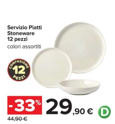 Servizio Piatti Stoneware 12 pezzi