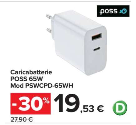 Caricabatterie POSS 65W Mod PSWCPD-65WH