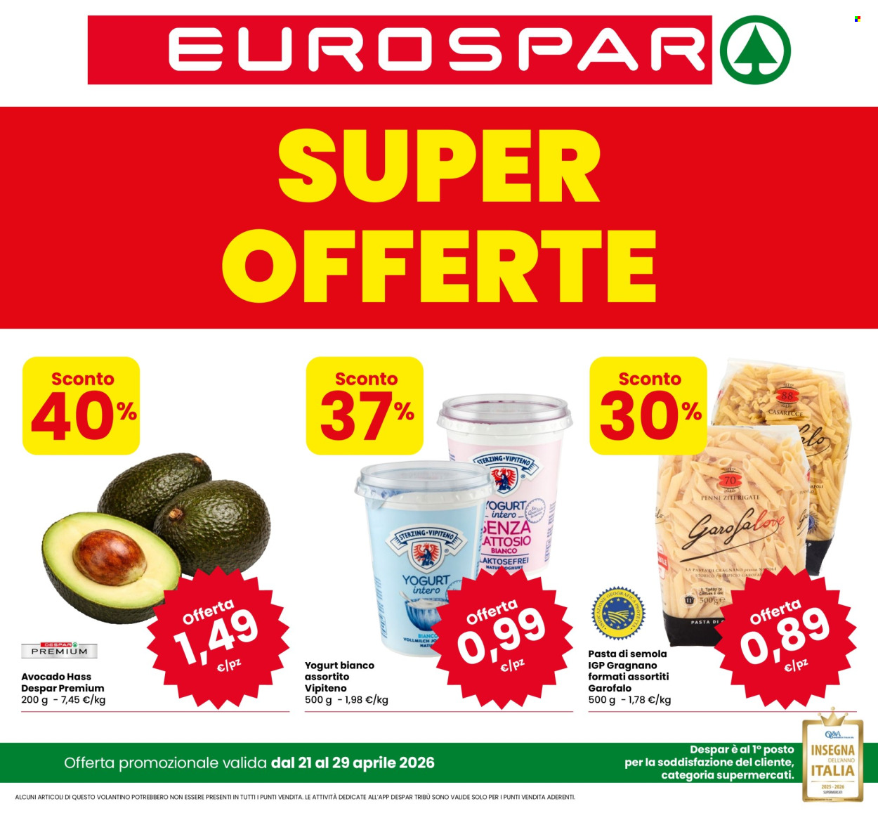 Volantino Eurospar - 21/4/2026 - 29/4/2026. Pagina 1
