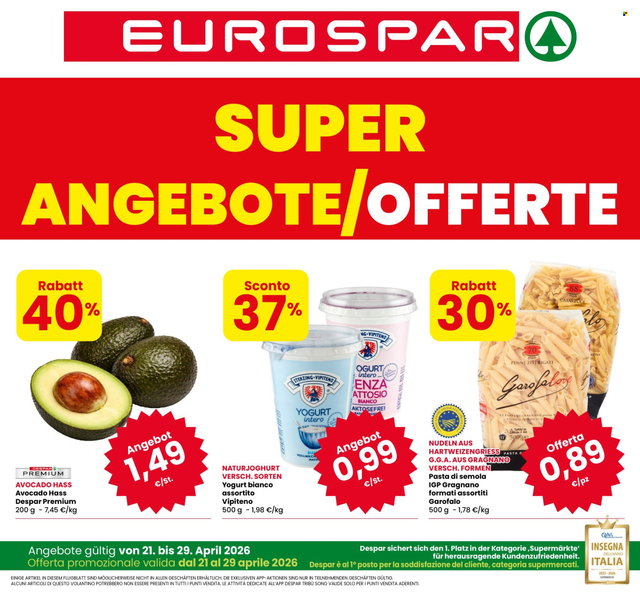 Volantino Eurospar - 21/4/2026 - 29/4/2026. Pagina 1