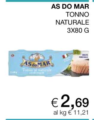 AS DO MAR TONNO NATURALE 3X80 G