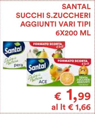 SANTAL SUCCHI S.ZUCCHERI AGGIUNTI VARI TIPI 6X200 ML