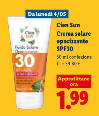 Cien Sun Crema solare opacizzante SPF30