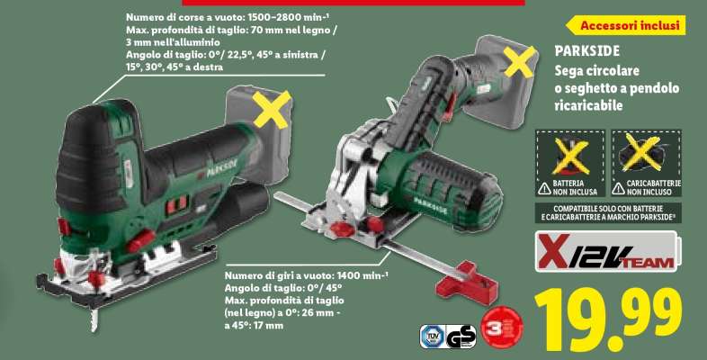 PARKSIDE Sega circolare o seghetto a pendolo ricaricabile