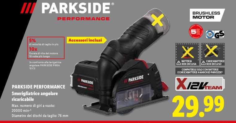 PARKSIDE PERFORMANCE Smerigliatrice angolare ricaricabile