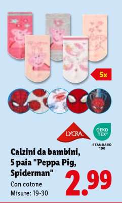 Calzini da bambini, 5 paia 'Peppa Pig, Spiderman'