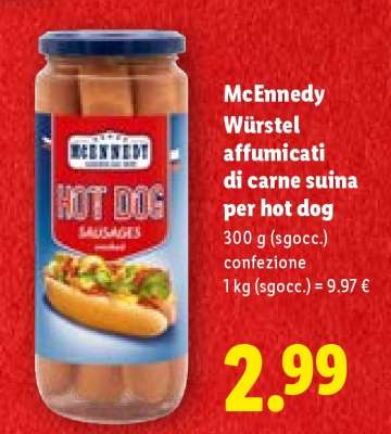 Mcennedy Würstel affumicati di carne suina per hot dog