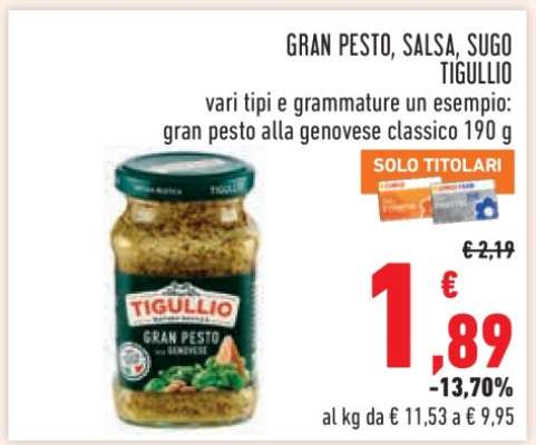 GRAN PESTO, SALSA, SUGO TIGULLIO