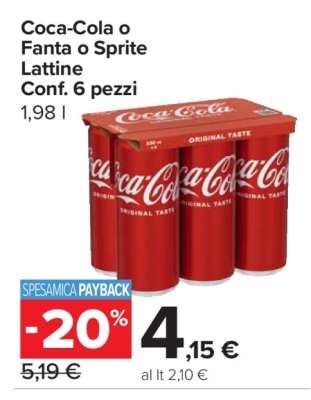 Coca-Cola o Fanta o Sprite Lattine Conf. 6 pezzi