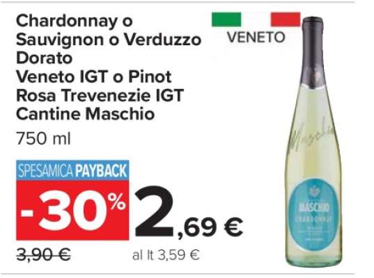 Chardonnay o Sauvignon o Verduzzo Dorato Veneto IGT o Pinot Rosa Trevenezie IGT Cantine Maschio