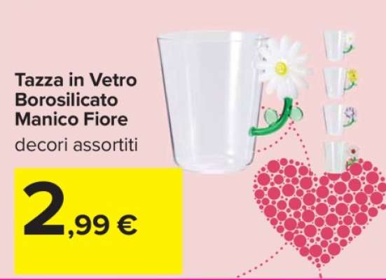 Tazza in Vetro Borosilicato Manico Fiore