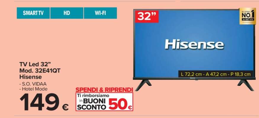 TV Led 32” Mod. 32E41QT Hisense