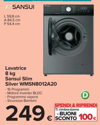 Lavatrice 8 kg Sansui Slim Silver WMSN8012A20