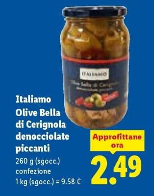 Italiano Olive Bella di Cerignola denocciolate piccanti