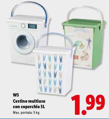 W5 Cestino multiuso con coperchio 5L