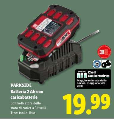 PARKSIDE Batteria 2 Ah con caricabatterie