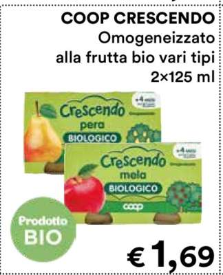 COOP CRESCENDO Omogeneizzato alla frutta bio vari tipi