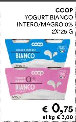 COOP YOGURT BIANCO INTERO/MAGRO 0% 2X125 G