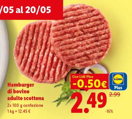Hamburger di bovino adulto scottona